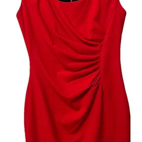 Dana Buchman Dresses & Skirts - Dana Buchman Sheath Red Dress Ruching Cap Sleeves Sweetheart Neckline Womens 8